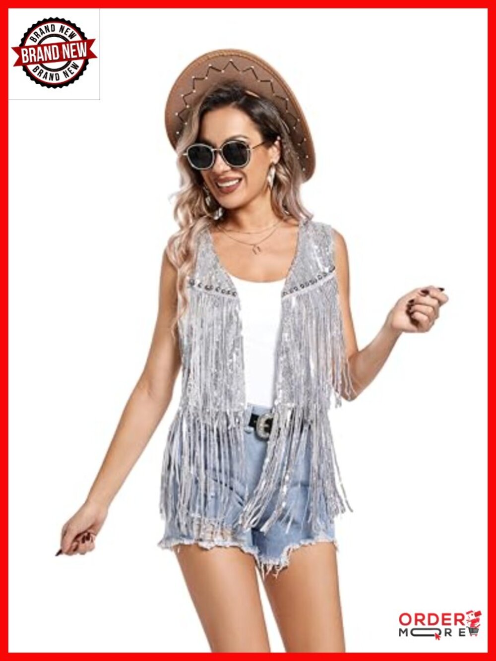 Sequin Fringe Vest Sleeveless Open Front Western Cowgirl Coat